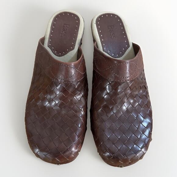 Bass Jillian Brown Basketweave Brazilian Leather Upper 6.5M Clogs Mule Boho Y2K - Picture 4 of 8